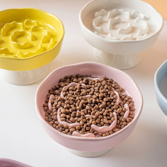 Ceramic Slow Feeder Bowl, Neck Protection Anti-tip Pet Bowl