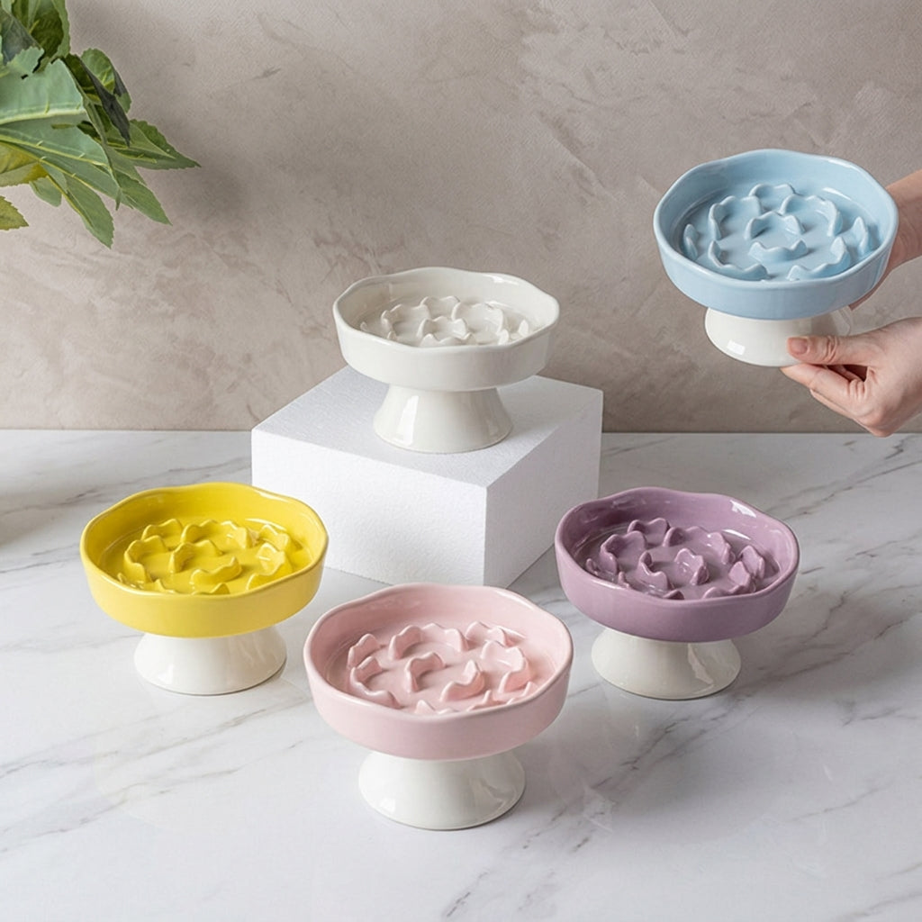 Ceramic Slow Feeder Bowl, Neck Protection Anti-tip Pet Bowl