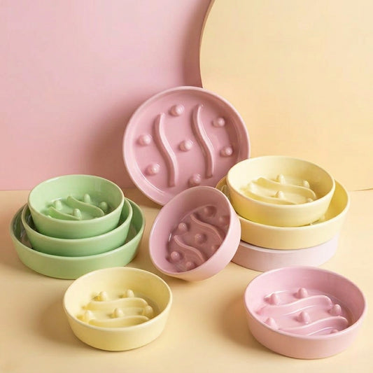 Ceramic Anti-choke Slow Feeder Bowl, Anti-slip Anti-tip Pet Bowl
