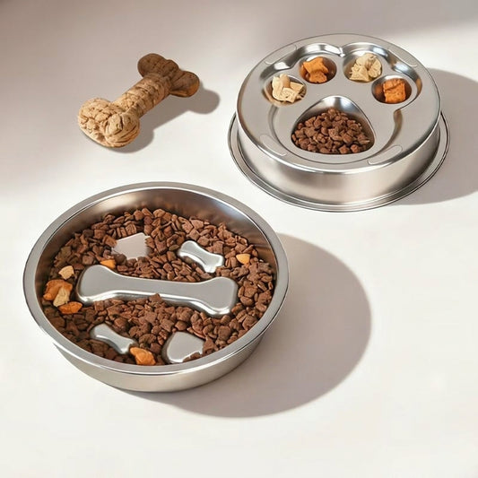 304 Stainless Steel Slow Feeder Bowl, Anti-slip Anti-tip Pet Bowl