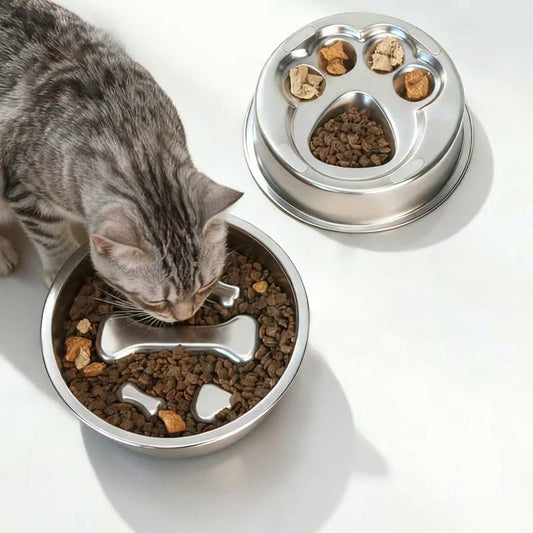 304 Stainless Steel Slow Feeder Bowl, Anti-slip Anti-tip Pet Bowl